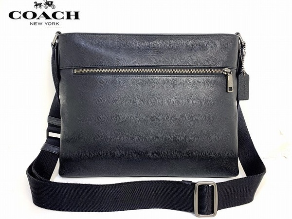 美品★送料無料★ コーチ メンズ COACH ぺブル レザー クロスボディー ショルダーバッグ 斜め掛け ブラック