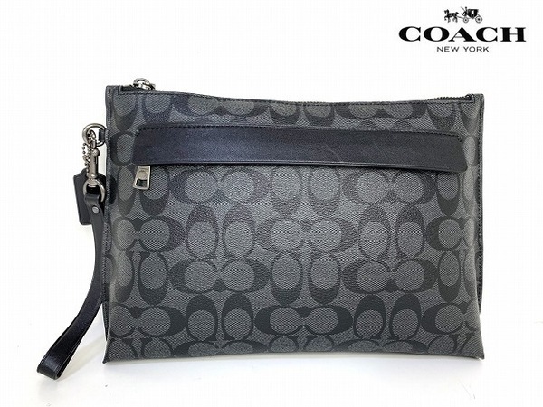 美品★送料無料★ コーチ メンズ COACH シグネチャー クラッチバッグ セカンドバッグ
