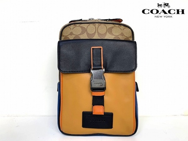極美品★送料無料★ コーチ メンズ COACH カラーブロック トラックパック シグネチャー ショルダー ボディバッグ