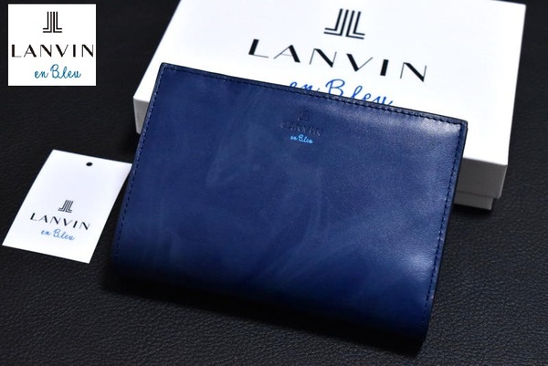 【送料無料】新品 ランバンオンブルー【ミスティカル】二つ折り財布 532604 ネイビー LANVIN en Bleu マーブル 牛革