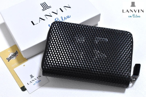 【送料無料】新品 LANVIN en Bleu【ディジョン】ミドルウォレット 二つ折り財布 546604 ブラック ランバンオンブルー 撥水 牛革