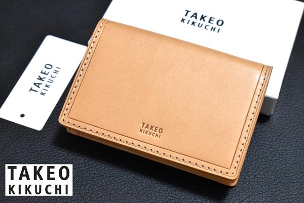 【送料無料】新品 TAKEO KIKUCHI【サーフェス】名刺入れ 786603 ベージュ タケオキクチ 小物 カードケース レザー 牛革