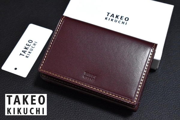 【送料無料】新品 TAKEO KIKUCHI【サーフェス】名刺入れ 786603 ボルドー タケオキクチ 小物 カードケース レザー 牛革