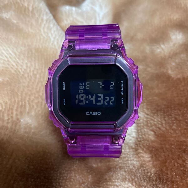 送料無料 DW-5600BB ベルベゼ交換品 G-SHOCK CASIO パープル スケルトン 透明 スピード クリア カスタム パーツ 紫 反転液晶
