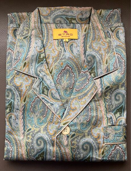 【 未使用 】ETRO エトロ ペイズリー パジャマ グリーン L サイズ 長袖 長ズボン 綿100% 西川産業 日本製