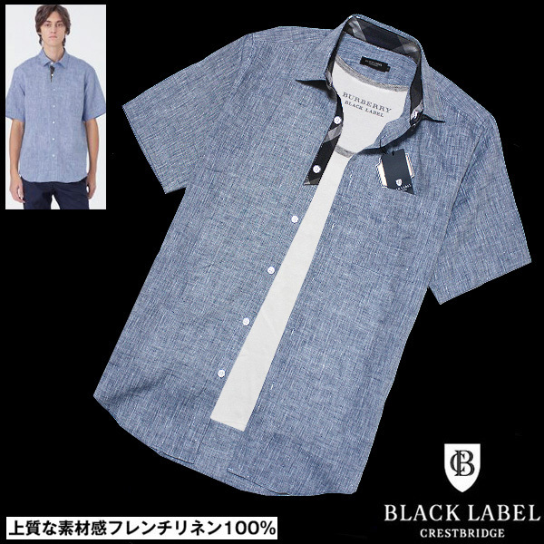 送料無料!定価2.5万 新品 L(3)ブラックレーベル クレストブリッジ フレンチリネン100% 麻 CBチェック 半袖シャツBLACK LABEL CRESTBRIDGE