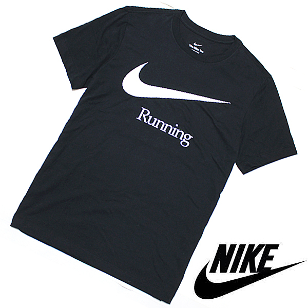 送料無料▼新品 Mサイズ NIKE Dri-FIT Short Sleeve ナイキ ランニング Tシャツ スウッシュプリント 速乾 メンズ ブラック DB5590-010