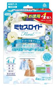 ミセスロイドフローラルクローゼット・洋服ダンス用4個入1年防虫 ホワイトアロマソープの香り 防虫剤