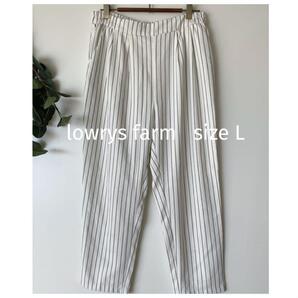 lowrys farm 縦ストライプクロップド丈パンツ 白 春夏 ゴム