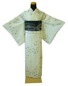 時代屋 裄64.4cm 夏物 絽 小紋 紗 八寸 かがり なごや帯 帯〆 3点 セット 正絹 ポリエステル 仕立上り 150cm~156cm KK1015