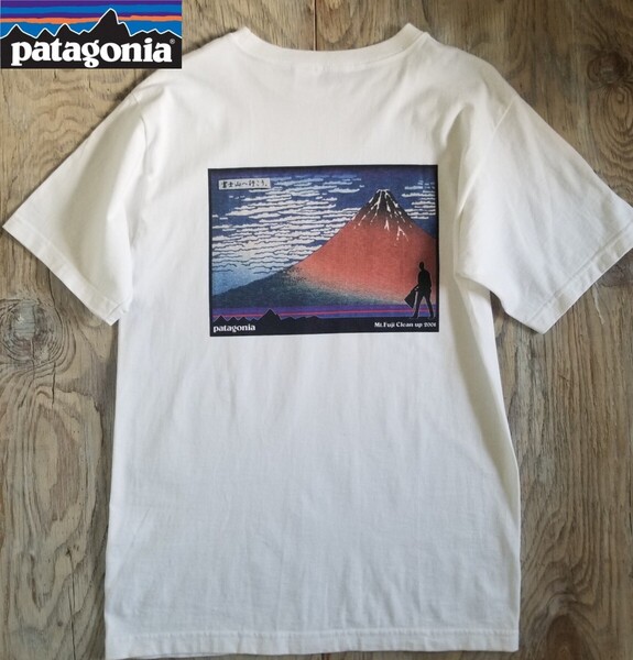 レア 富士山パタゴニアpatagonia Mt.fuji clean up 2001オーガニックコットンTシャツ S Made in USA バックプリント 白