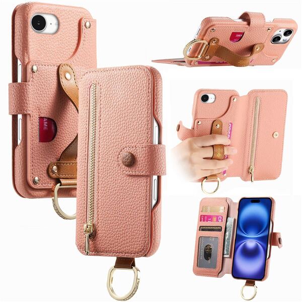 ピンク iphone16eケース 手帳型 スマホケース 小物入れ 超繊皮 RFID磁気防止 スキミング防止 カードポケット 財布型 携帯カバー