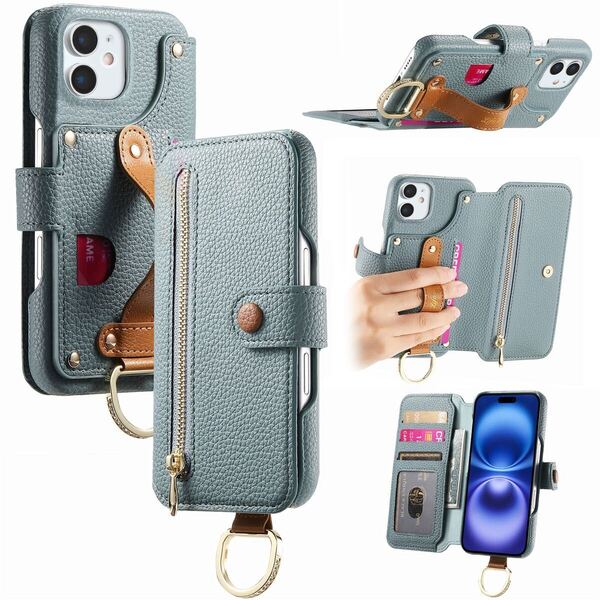ブルー iphone11ケース 手帳型 スマホケース 小物入れ 超繊皮 RFID磁気防止 スキミング防止 カードポケット 財布型 携帯カバー