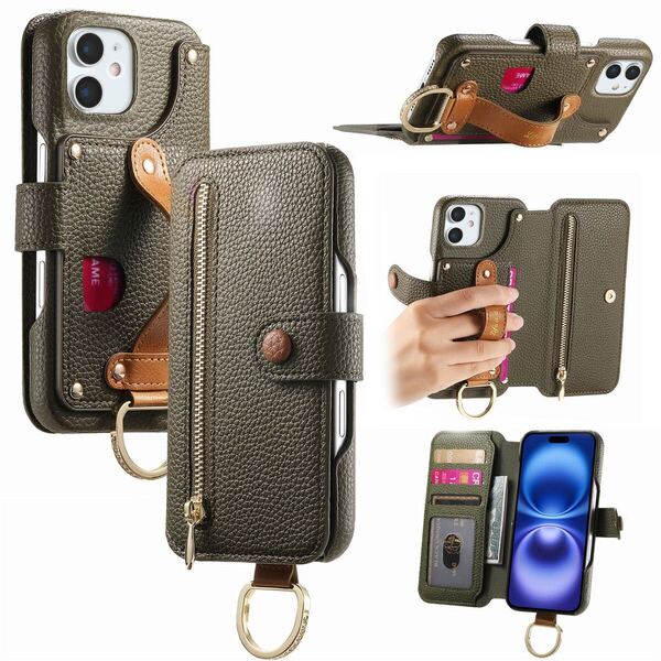 グリーン iphone11ケース 手帳型 スマホケース 小物入れ 超繊皮 RFID磁気防止 スキミング防止 カードポケット 財布型 携帯カバー