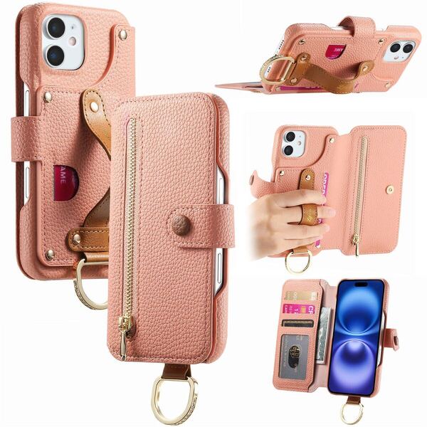 ピンク iphone11ケース 手帳型 スマホケース 小物入れ 超繊皮 RFID磁気防止 スキミング防止 カードポケット 財布型 携帯カバー