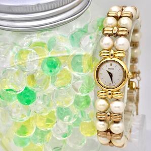 【希少/美品/新品電池】 SEIKO セイコー レディース 腕時計 ゴールド ドレス パール 1E20-0500 687406