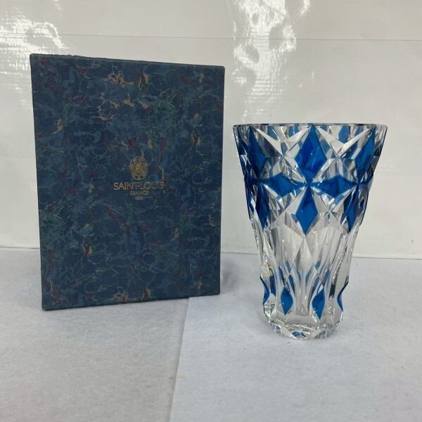 Saint Louis クリスタル青 ガラスカッティング文様 花瓶 Yahoo!オークション -「サンルイ 花瓶」(クリスタルガラス