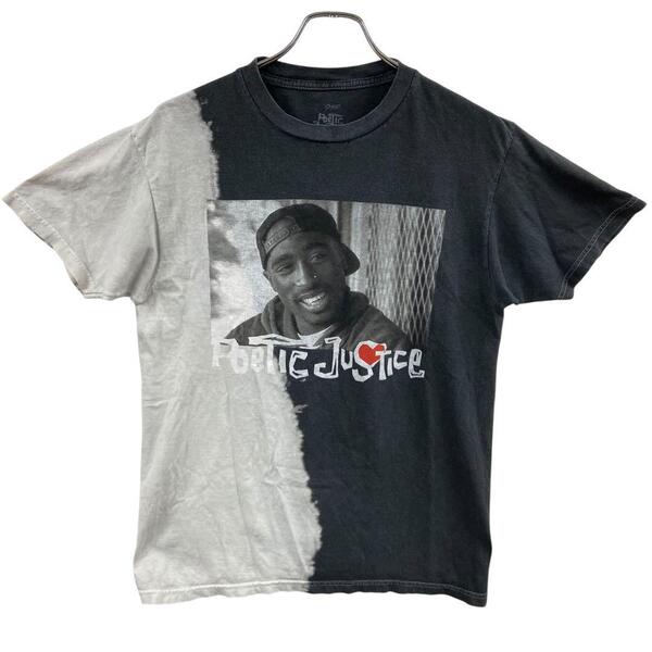 2Pac 90s風 ラッパーTシャツ 黒+灰色 S ストリート【4631】
