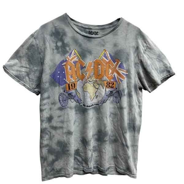 AC/DC メンズロックTシャツ 灰色 M ロックン・ロールバンド【4659】