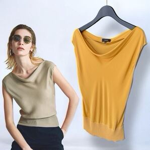 【最終価格】定価約3.5万 セオリー Theory 21SS「Silk Combo Drape Rib WB Top」夏色シルクドレープブラウス マスタードイエロー Sサイズ
