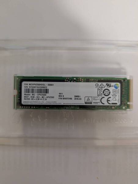 【2668時間】送料無料!★Samsung SSD SM951 MZVPV256HDGL-00001 256GB★NVMe PCIe3.0×4★M.2 Type 2280★正常動作確認済み