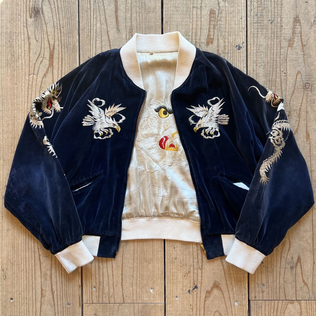 VINTAGE ベロア スカジャン (ZIP ブルゾン) 別珍 Yahoo!オークション -「ビンテージ スカジャン 別珍」の落札相場