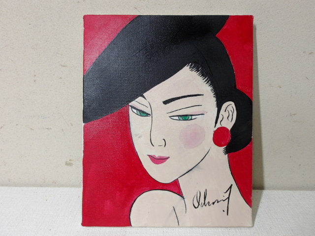 【値下げ】美人像　油絵　鶴田一郎　人物画　赤美人　F6　額付き　手描き　肉筆 油絵 人物 鶴田一郎 【美人画】手描き 肉筆 額付き F6 - メルカリ