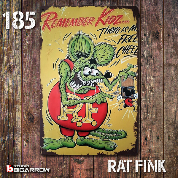185 ブリキ看板 20×30㎝ RATFINK ラットフィンク ガレージ メタルプレート アメリカン雑貨 USフェンス 世田谷ベース