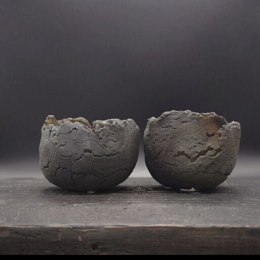 BP3j CELECTオリジナル手びねり BALL POT 2点セット ぬの目 炭化焼成鉢 植木鉢 無釉鉢 2号 豆盆栽