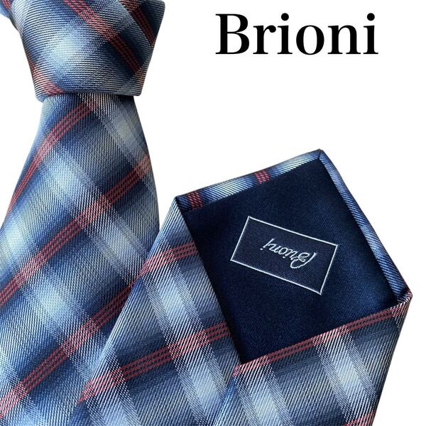 極美品 Brioni ブリオーニ ネクタイ ハンドメイド 定価40,700円 チェック柄 イタリア製 シルク HAND MADE パーティー フォーマル 結婚式