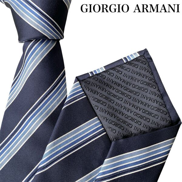GIORGIO ARMANI ジョルジオアルマーニ ネクタイ ネイビー レジメンタル ストライプ イタリア製 シルク フォーマル ビジネス パーティー