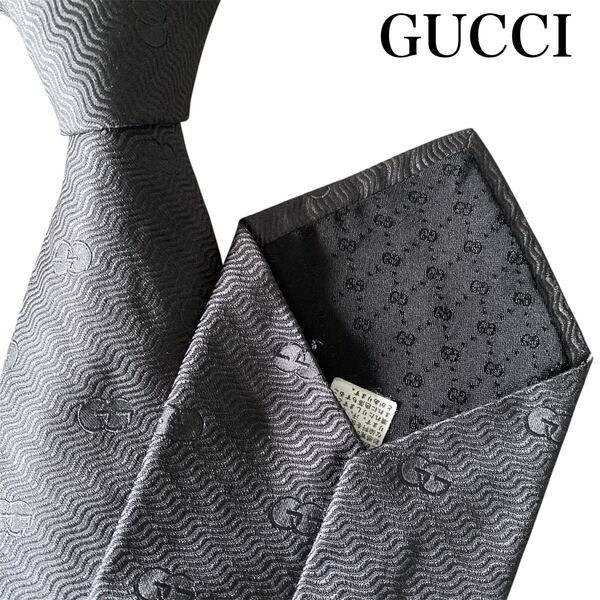 美品 GUCCI グッチ ネクタイ 【トムフォード期】ダークグレー GGロゴ イタリア製 シルク100% 送料無料 フォーマル ビジネス パーティー