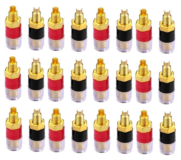 送料無料バナナプラグ 対応 スピーカーターミナル バインディング ポスト 端子 直径11mm 赤 黒 24個セット