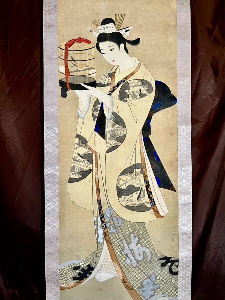 掛け軸　肉筆　美人画 詳細不明、美人画の肉筆掛け軸クラシック