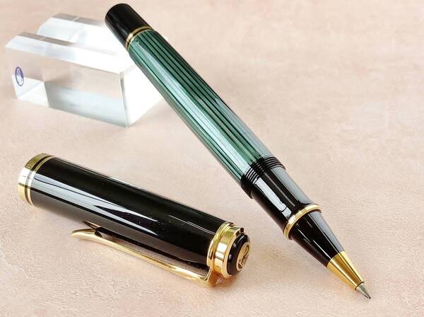 【未使用】 希少 ペリカン ボールペン R800 緑縞 初期モデル 天冠雛2羽 W-GERMANY PELIKAN グリーンストライプ 西ドイツ 万年筆