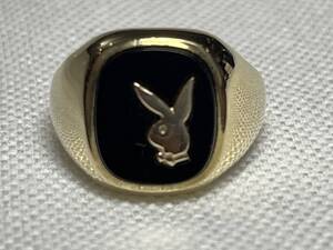 UKヴィンテージ 80s PLAYBOY GOLD RING 14号9K 9金プレイボーイ ゴールド オニキス シグネット リング Supreme元ネタ