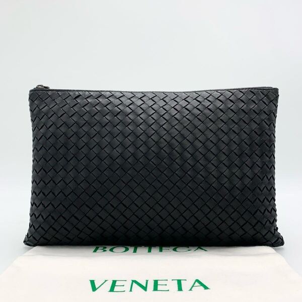 美品 ボッテガ ヴェネタ BOTTEGA VENETA イントレチャート クラッチバッグ レザー 黒 ブラック