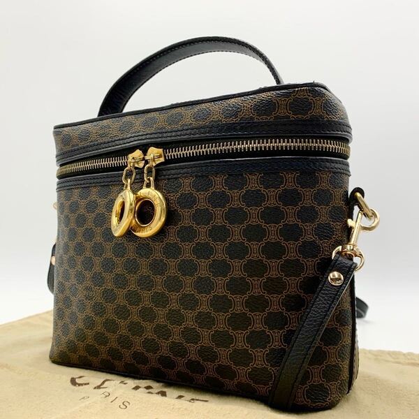 CELINE セリーヌ 2way バニティ ハンドバッグ ブラックマカダム サークル金具 斜め掛けショルダー