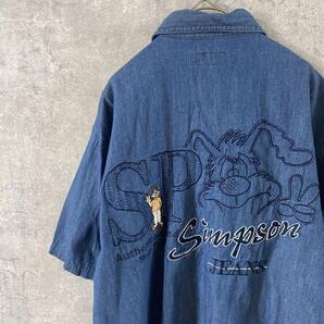 Simpson Jeans刺繍デニムシャツ 半袖レトロクラシカルゆったりMサイズ