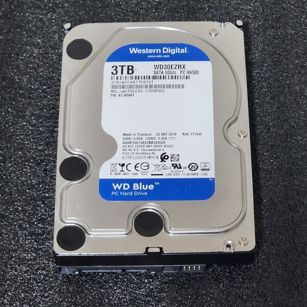 【送料無料】WesternDigtal WD Blue WD30EZRX-19D8PB0 3TB 3.5インチ内蔵HDD 2018年製 フォーマット済み 正常品 PCパーツ 動作確認済 (2)