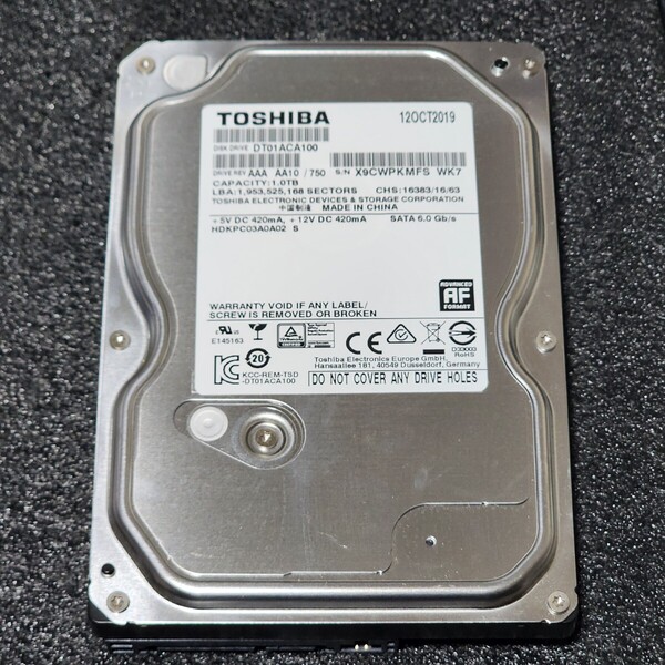 【送料無料】TOSHIBA DT01ACA100 1000GB/1TB 3.5インチ内蔵HDD 2019年製 フォーマット済み 正常品 PCパーツ 動作確認済