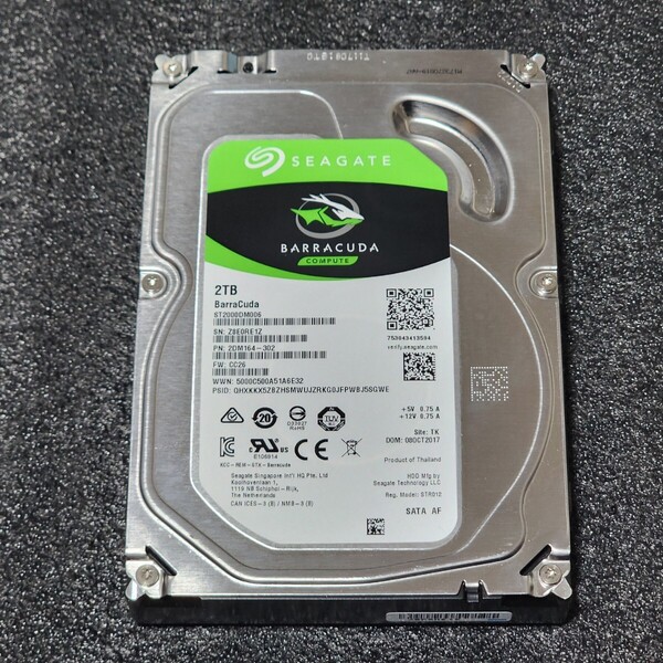 【送料無料】SEAGATE BARRACUDA ST2000DM006-2DM164 2TB 3.5インチ内蔵HDD 2017年製 フォーマット済み 正常品 PCパーツ 動作確認済