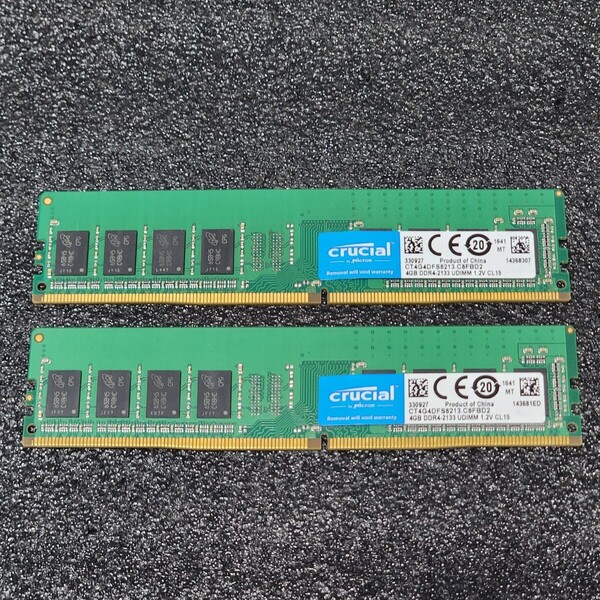 CRUCIAL DDR4-2133MHz 8GB (4GB×2枚キット) CT4G4DFS8213.C8FBD2 動作確認済み デスクトップ用 PCメモリ