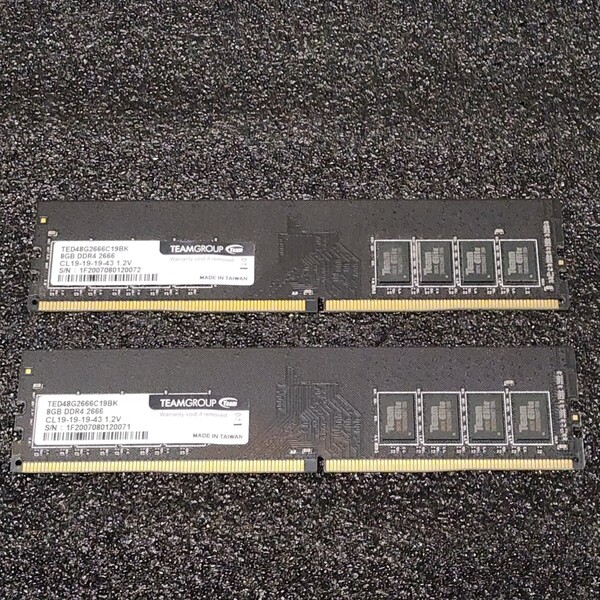 TEAMGROUP DDR4-2666MHz 16GB (8GB×2枚キット) TED48G2666C19BK 動作確認済み デスクトップ用 PCメモリ
