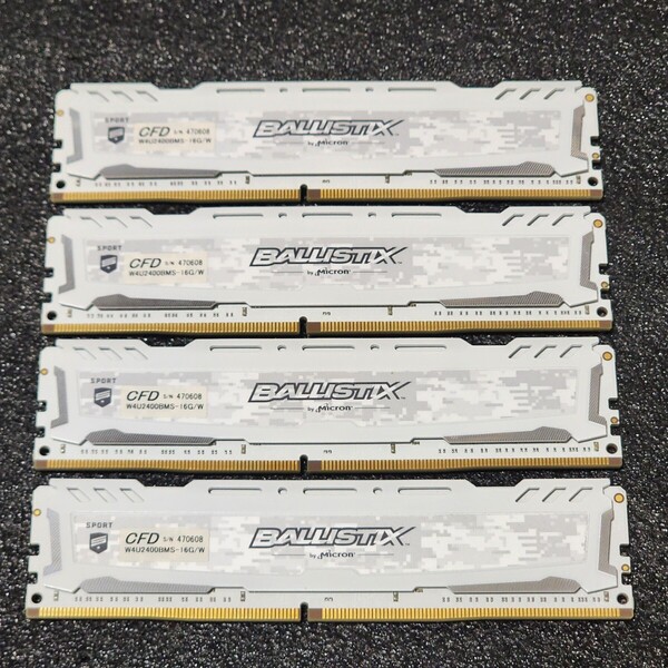 CRUCIAL BALLISTIX SPORT DDR4-2400MHz 64GB (16GB×4枚キット) BLS16G4D240FSC.16FBD 動作確認済み デスクトップ用 PCメモリ