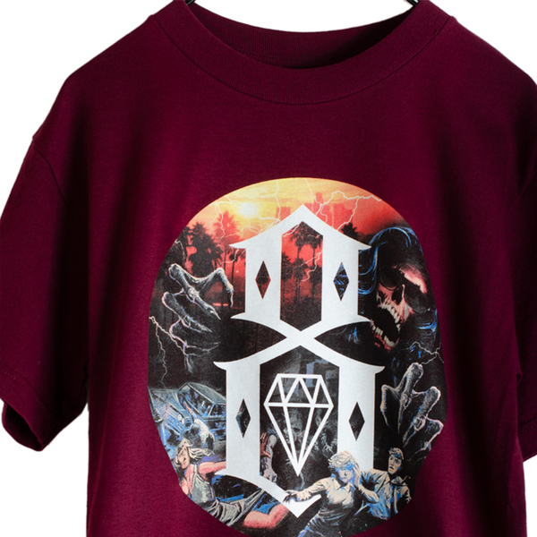 新品 REBEL8 レベルエイト ホラーキャラクター モンスター 半袖 プリントTシャツ メンズ Sサイズ ワインレッド ストリートファッション