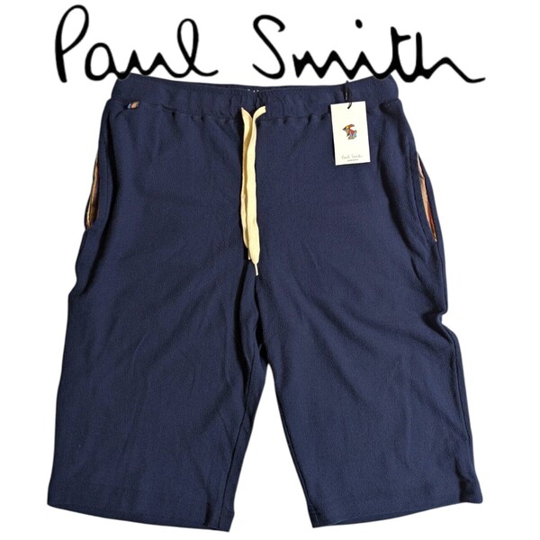 新品 ポールスミス Paul Smith ショートパンツ M ハーフパンツ アーティストストライプタブ ラウンジウェア パイル地 ネイビー メンズ 夏
