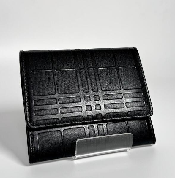 BURBERRY バーバリー 折り財布 エンボス チェック ブラック 黒 レザー 革小物 メンズ レディース ユニセックス 小銭入れ カードケース