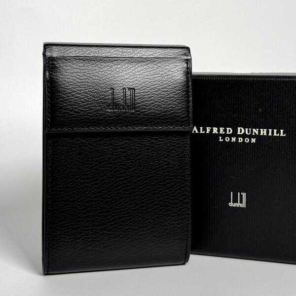 未使用 dunhill ダンヒル レザー カードケース 名刺入れ パスケース 本革 ブラック 革小物 黒 メンズ 小物入れ 定期入れ ミニ ウォレット