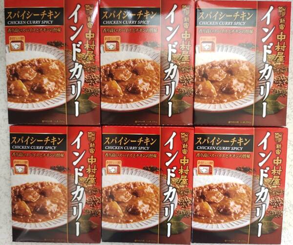 新宿中村屋 インドカリー スパイシーチキン 1人前200g×6袋 香り高いスパイスとチキンの旨味 カレー 非常食